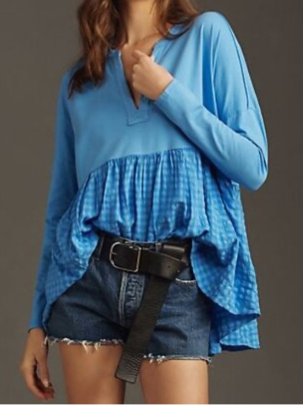 Anthropologie Pilcro Sky Blue Peplum Split-Neck Babydoll Tunic Small